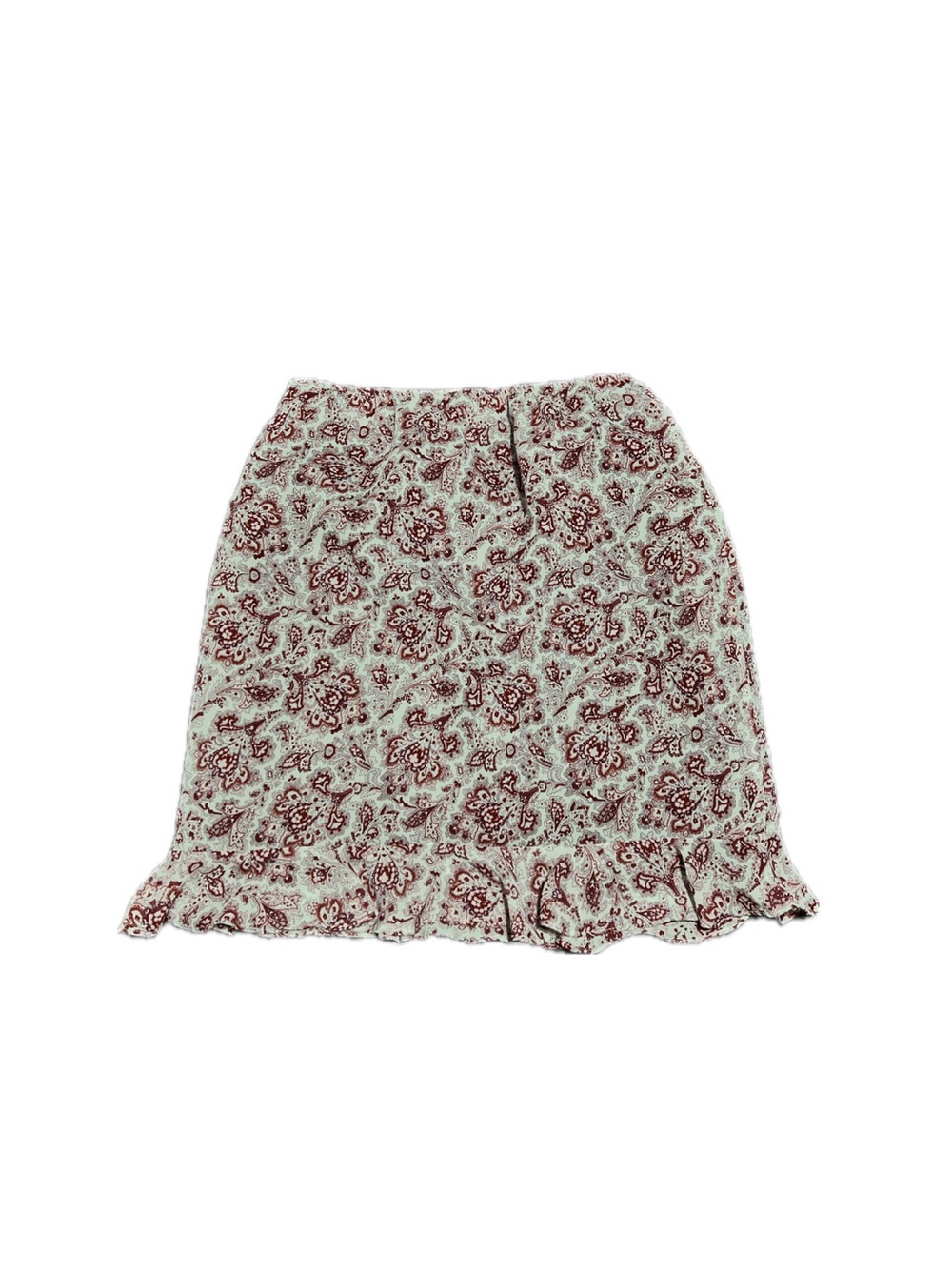 Floral Paisley Ruffle Mini Skirt - White & Burgundy